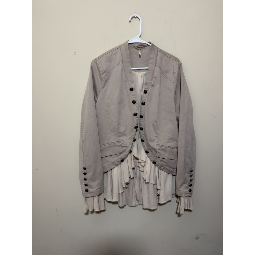 Free People Women L Romantic Ruffles Jacket Natural Beige Pockets